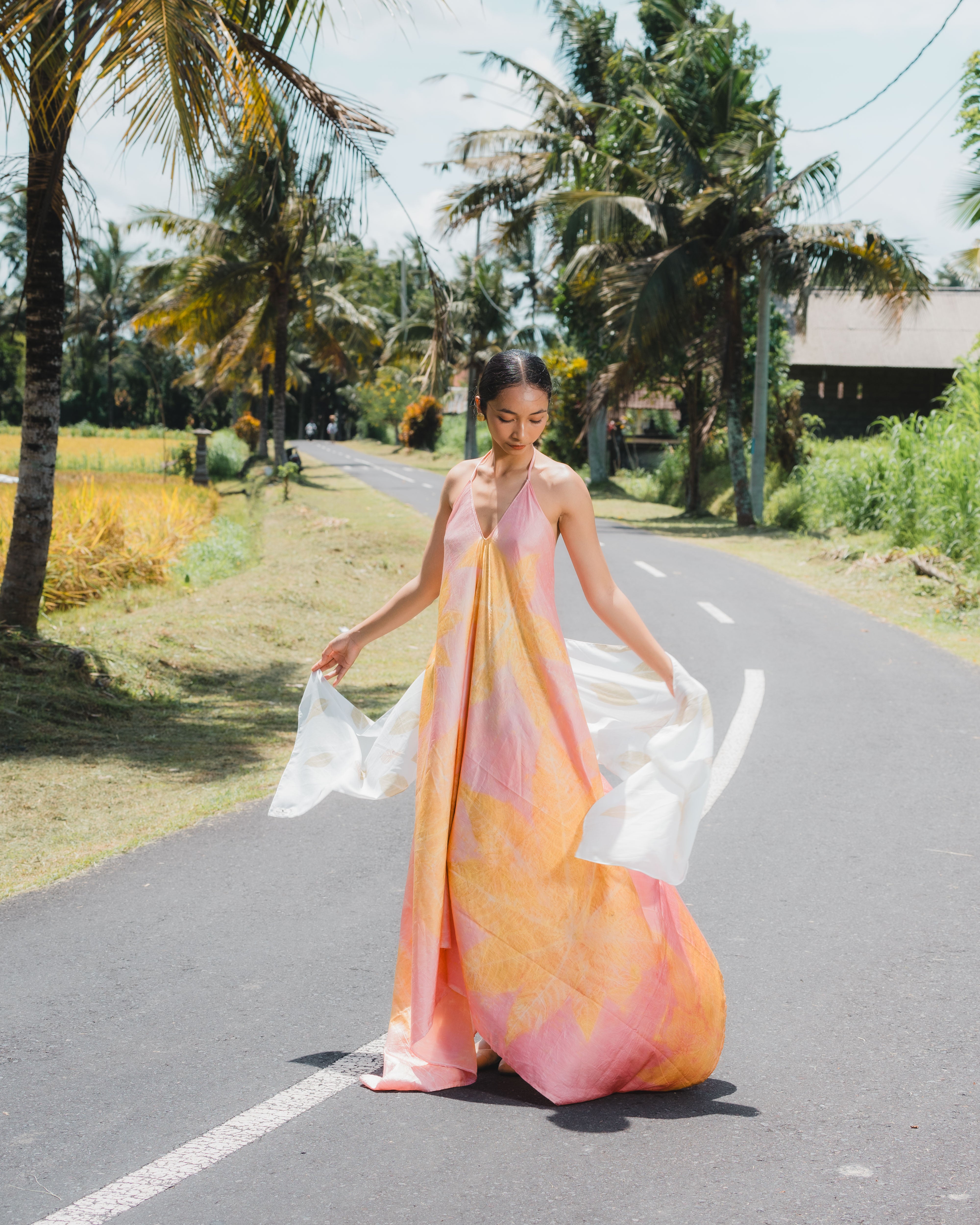The Goddess – Pink & Yellow Cotton Silk Eco Print Dress